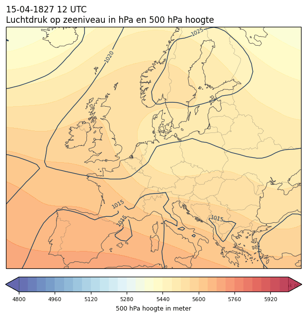 Weerkaart van 15 april 1827 om 12 UTC