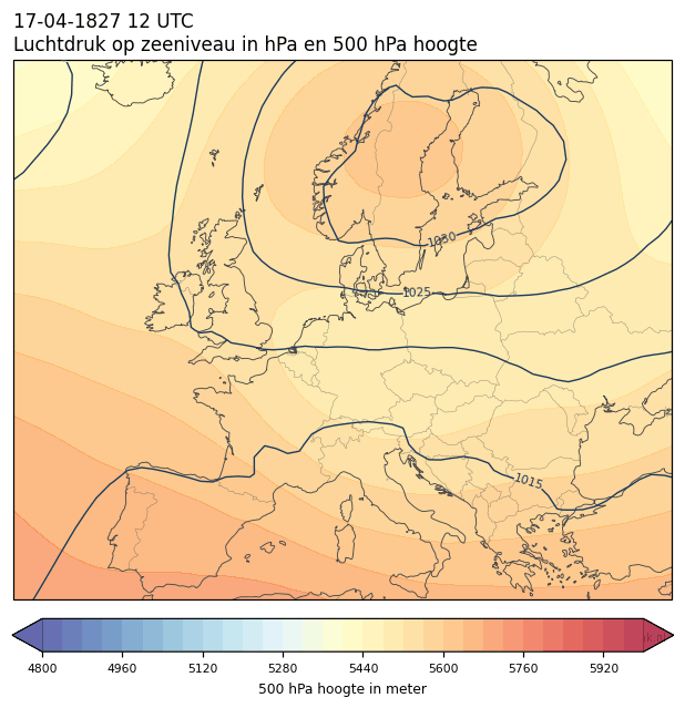 Weerkaart van 17 april 1827 om 12 UTC