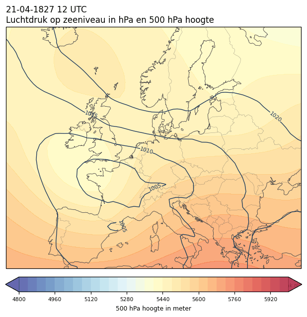 Weerkaart van 21 april 1827 om 12 UTC