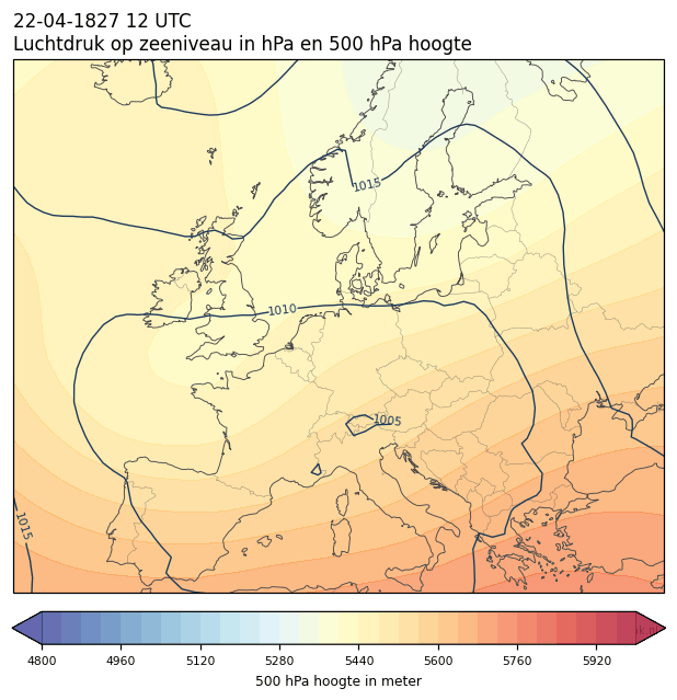 Weerkaart van 22 april 1827 om 12 UTC