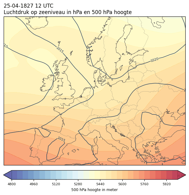 Weerkaart van 25 april 1827 om 12 UTC