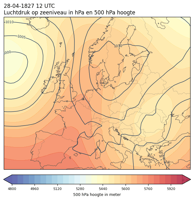 Weerkaart van 28 april 1827 om 12 UTC