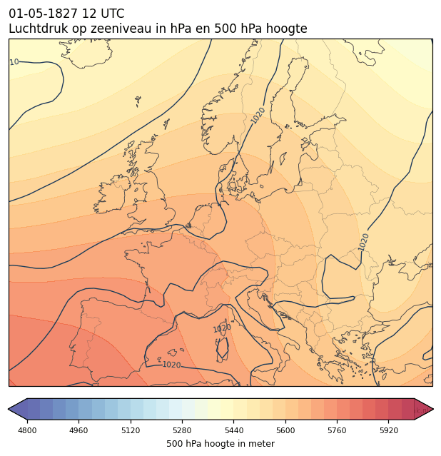 Weerkaart van 1 mei 1827 om 12 UTC