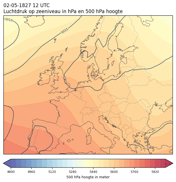 Weerkaart van 2 mei 1827 om 12 UTC