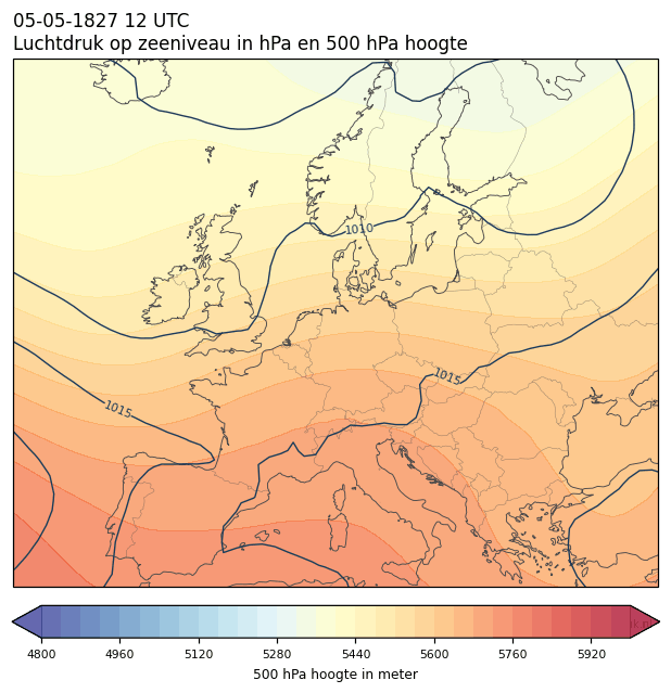 Weerkaart van 5 mei 1827 om 12 UTC