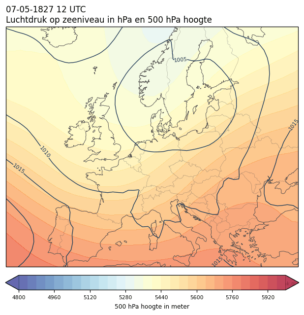 Weerkaart van 7 mei 1827 om 12 UTC