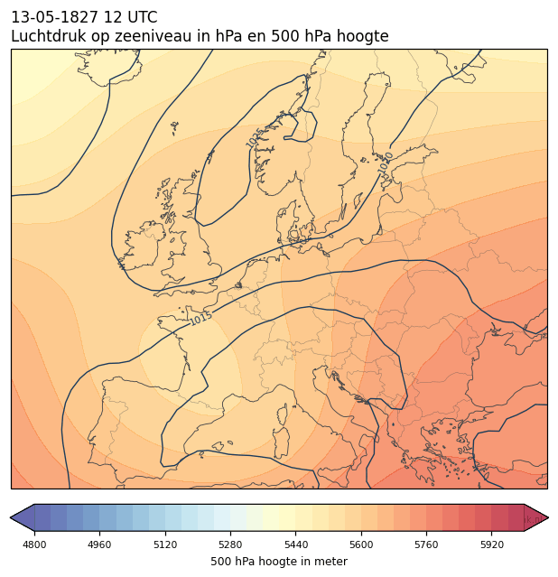 Weerkaart van 13 mei 1827 om 12 UTC
