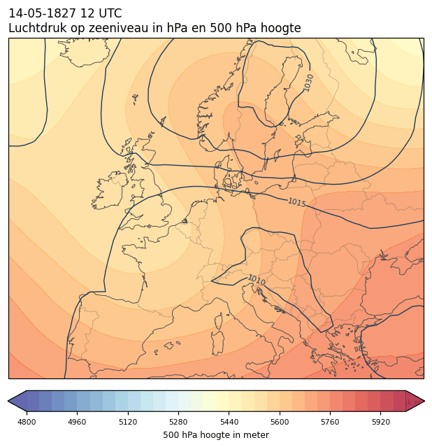 Weerkaart van 14 mei 1827 om 12 UTC