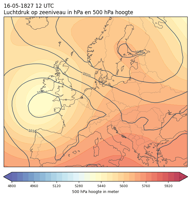 Weerkaart van 16 mei 1827 om 12 UTC