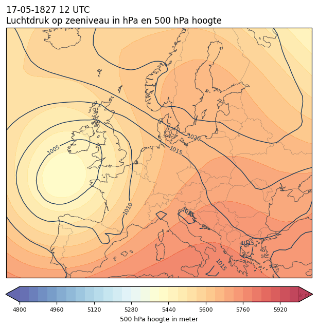 Weerkaart van 17 mei 1827 om 12 UTC