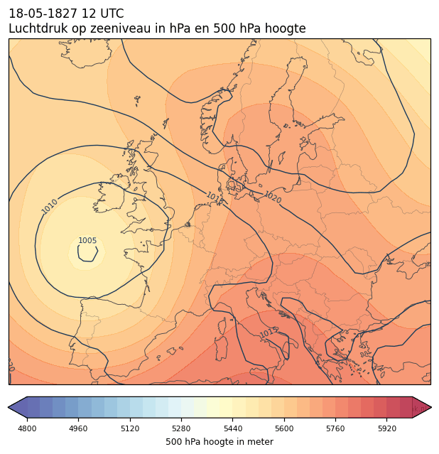 Weerkaart van 18 mei 1827 om 12 UTC