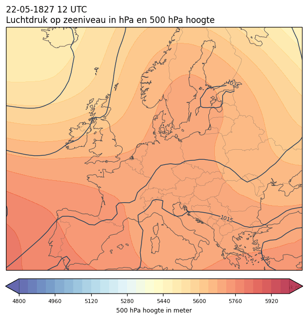 Weerkaart van 22 mei 1827 om 12 UTC