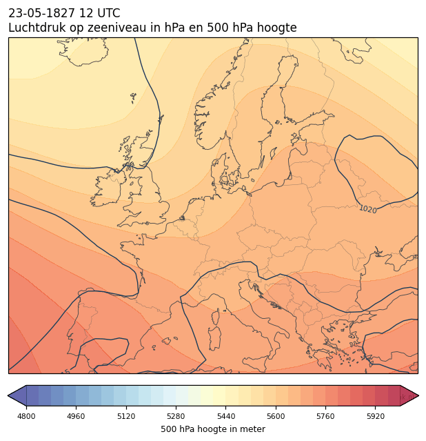 Weerkaart van 23 mei 1827 om 12 UTC