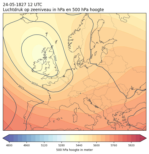 Weerkaart van 24 mei 1827 om 12 UTC