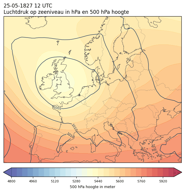 Weerkaart van 25 mei 1827 om 12 UTC