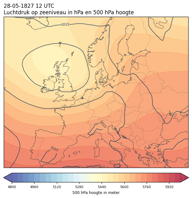 Weerkaart van 28 mei 1827 om 12 UTC