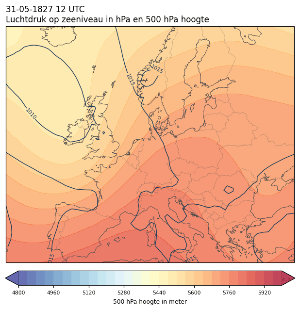 Weerkaart van 31 mei 1827 om 12 UTC