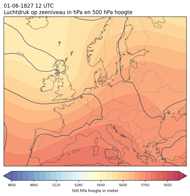 Weerkaart van 1 juni 1827 om 12 UTC