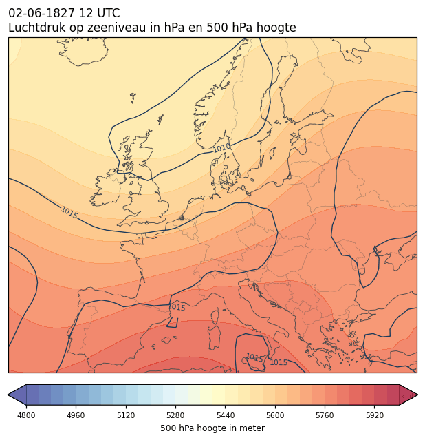 Weerkaart van 2 juni 1827 om 12 UTC