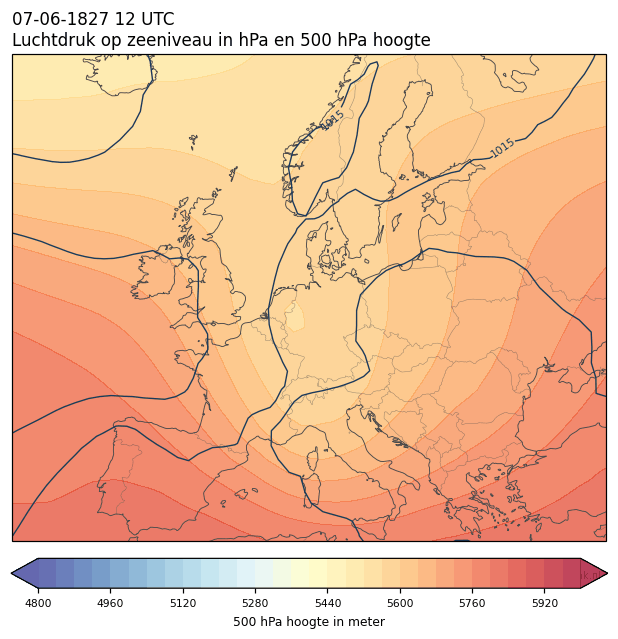 Weerkaart van 7 juni 1827 om 12 UTC