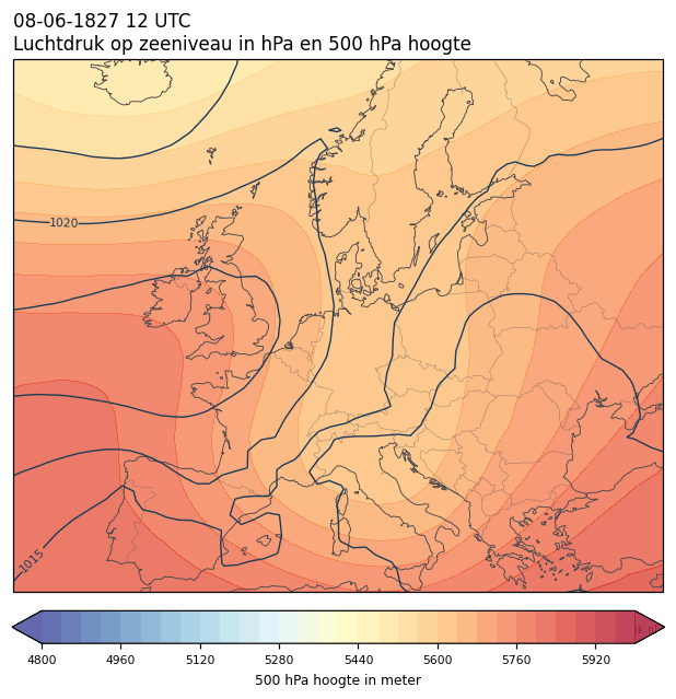 Weerkaart van 8 juni 1827 om 12 UTC
