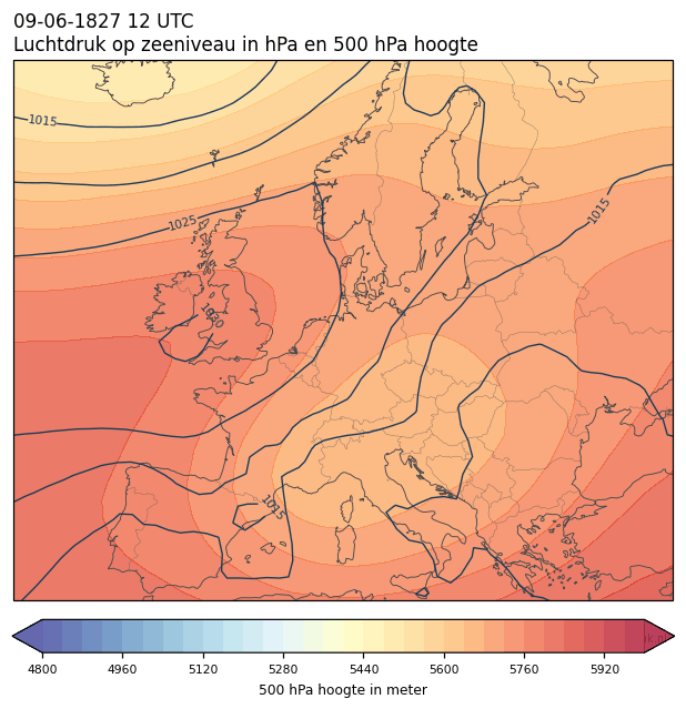 Weerkaart van 9 juni 1827 om 12 UTC
