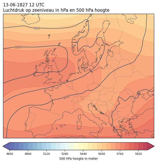 Weerkaart van 13 juni 1827 om 12 UTC