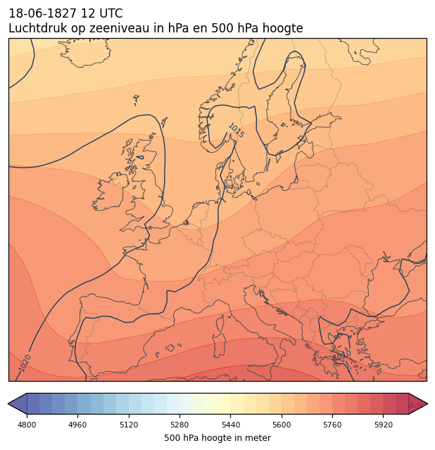 Weerkaart van 18 juni 1827 om 12 UTC