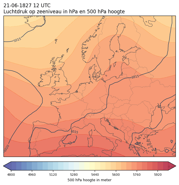 Weerkaart van 21 juni 1827 om 12 UTC