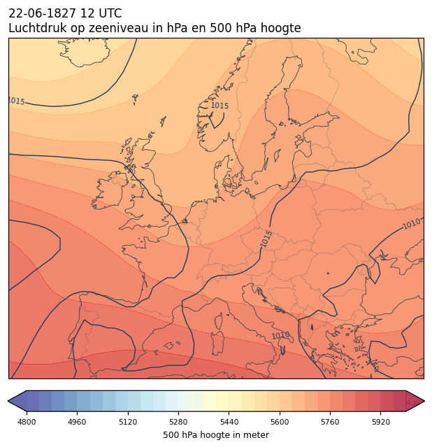 Weerkaart van 22 juni 1827 om 12 UTC