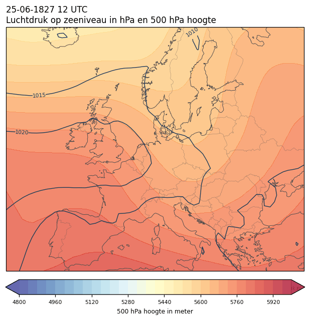 Weerkaart van 25 juni 1827 om 12 UTC
