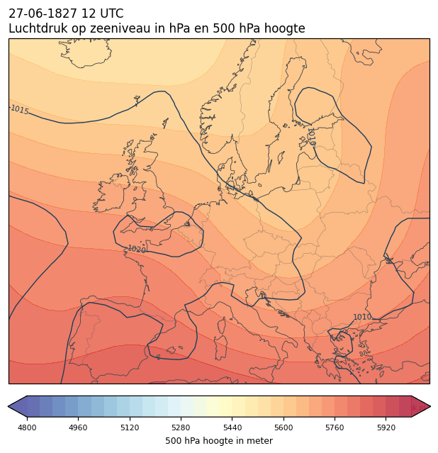 Weerkaart van 27 juni 1827 om 12 UTC