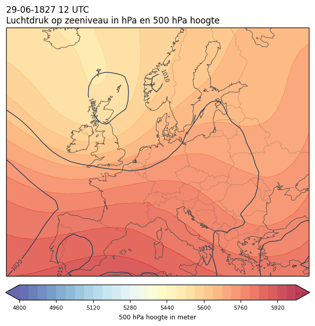 Weerkaart van 29 juni 1827 om 12 UTC