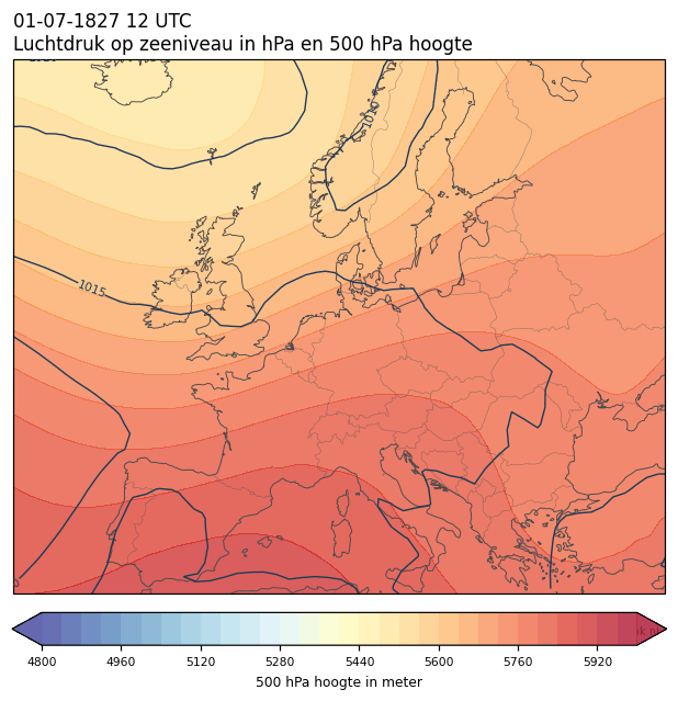 Weerkaart van 1 juli 1827 om 12 UTC