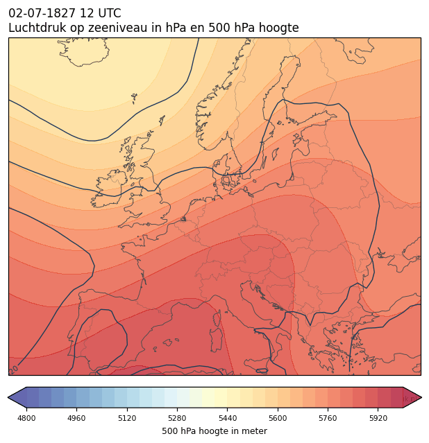 Weerkaart van 2 juli 1827 om 12 UTC