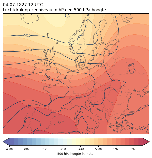 Weerkaart van 4 juli 1827 om 12 UTC