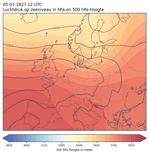 Weerkaart van 5 juli 1827 om 12 UTC