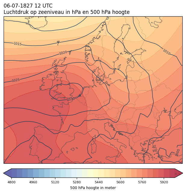 Weerkaart van 6 juli 1827 om 12 UTC