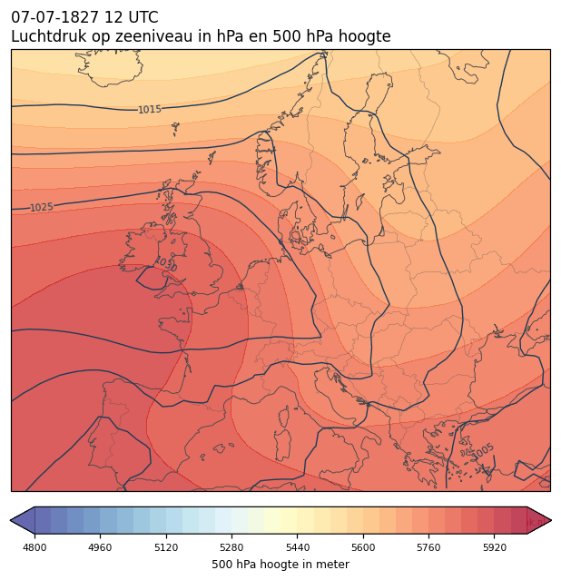 Weerkaart van 7 juli 1827 om 12 UTC