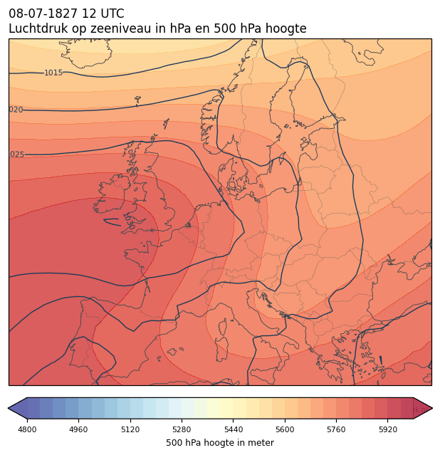 Weerkaart van 8 juli 1827 om 12 UTC