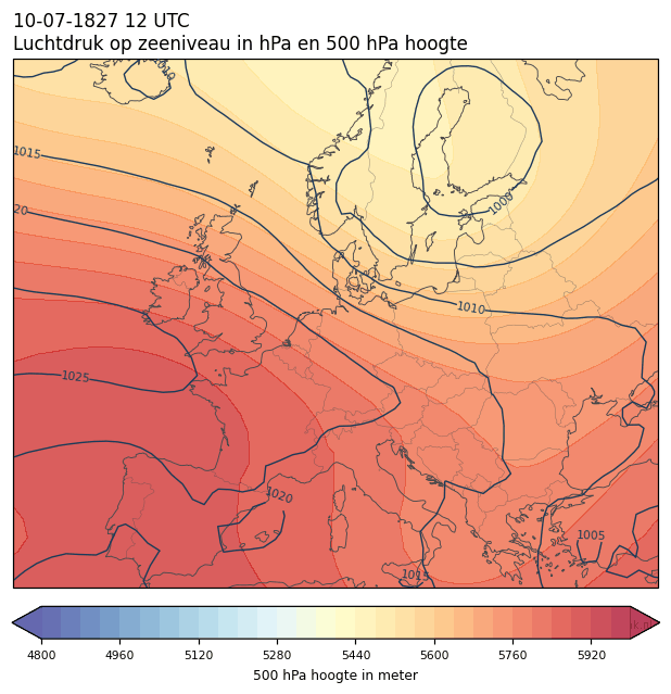 Weerkaart van 10 juli 1827 om 12 UTC