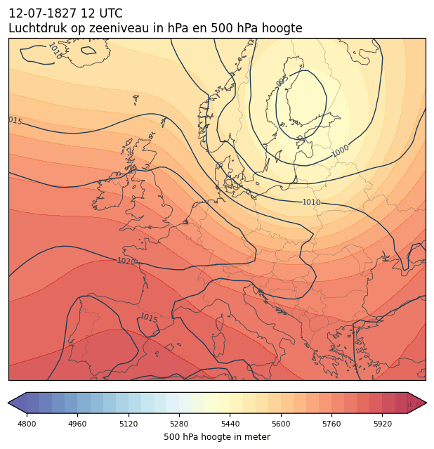 Weerkaart van 12 juli 1827 om 12 UTC