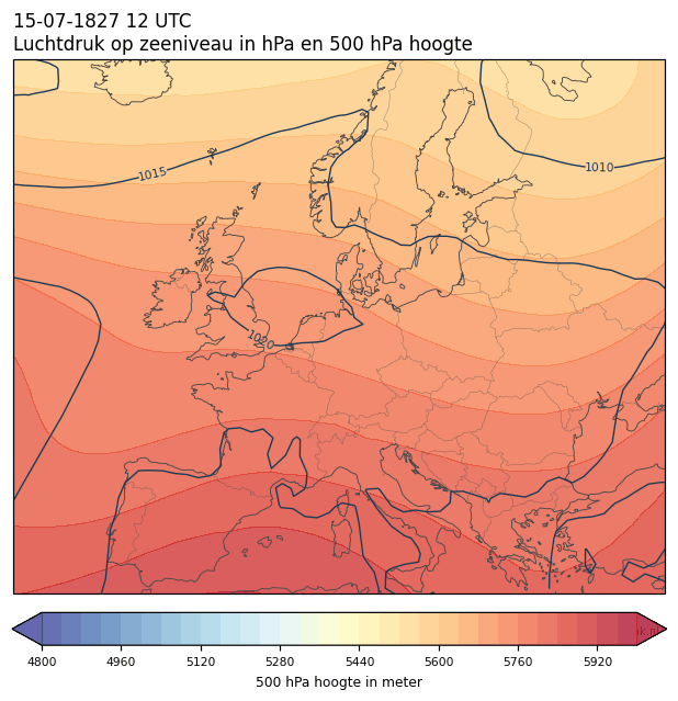 Weerkaart van 15 juli 1827 om 12 UTC