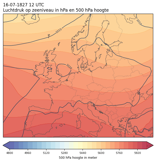 Weerkaart van 16 juli 1827 om 12 UTC