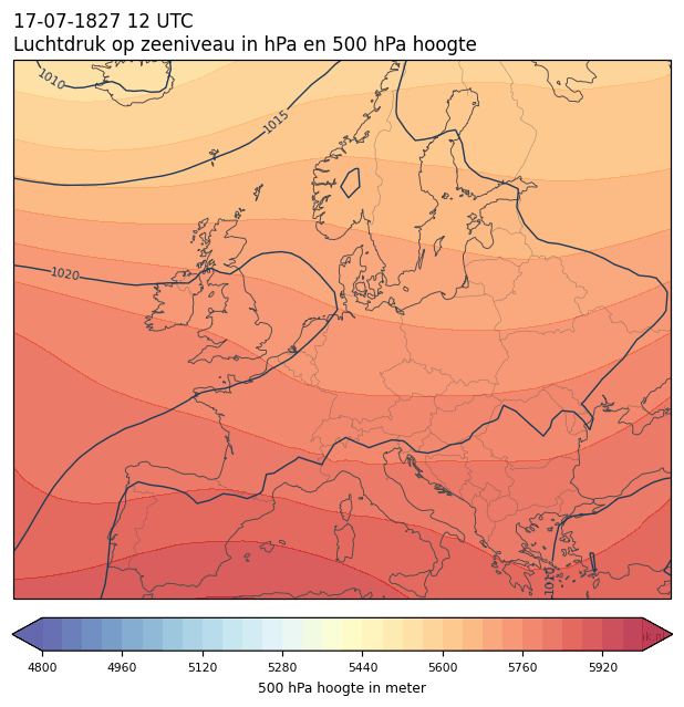 Weerkaart van 17 juli 1827 om 12 UTC