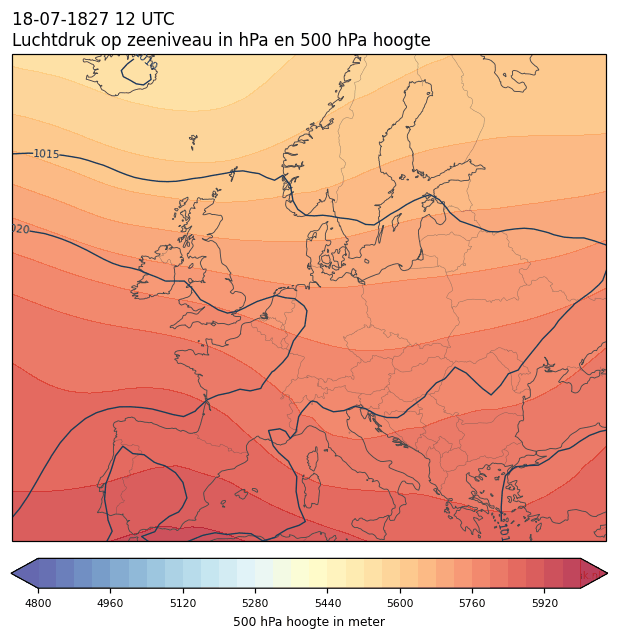 Weerkaart van 18 juli 1827 om 12 UTC