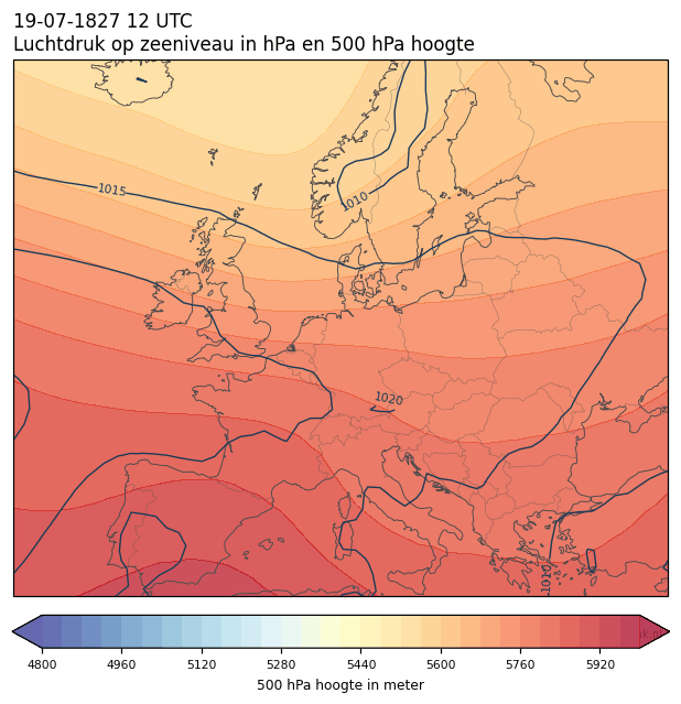 Weerkaart van 19 juli 1827 om 12 UTC