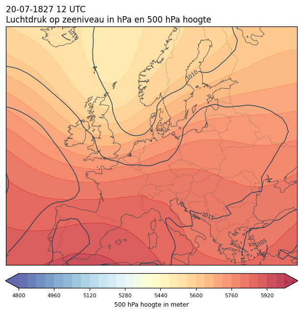 Weerkaart van 20 juli 1827 om 12 UTC