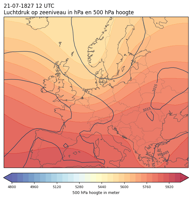 Weerkaart van 21 juli 1827 om 12 UTC