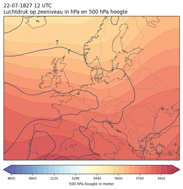 Weerkaart van 22 juli 1827 om 12 UTC